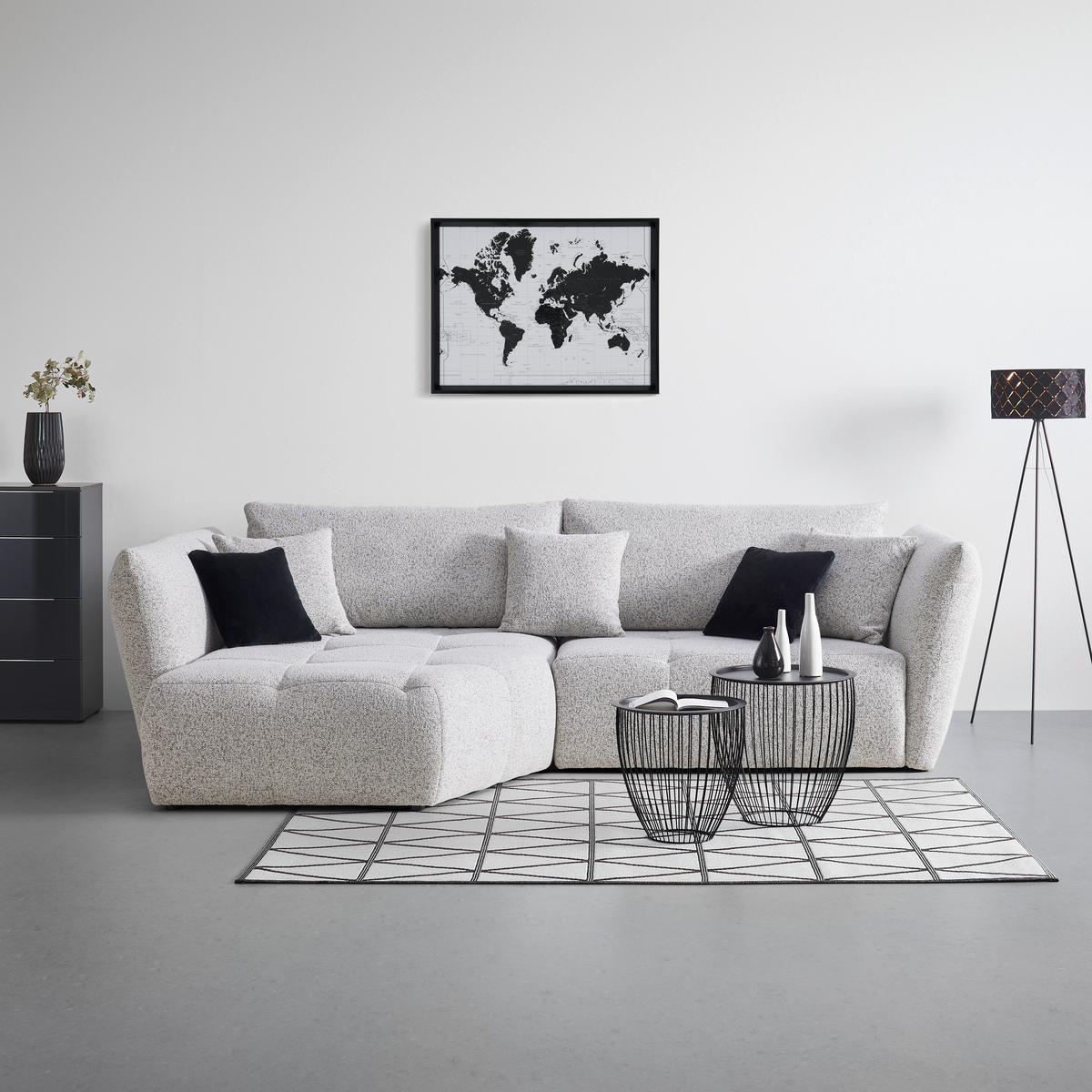 Sedací souprava BONNY, levá, béžová / černá, 5x polštář - černá/béžová, Moderní, textil (193/85-105/300cm) - Premium Living