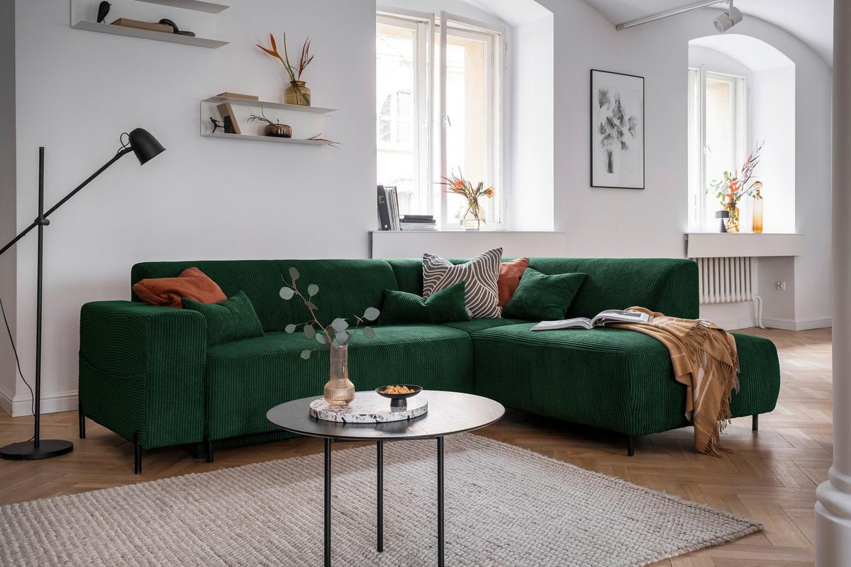 Ecksofa Cuddly Mia Flaschengrün S: 250x192 cm - Dunkelgrün/Schwarz, Textil (250/192cm) - MID.YOU