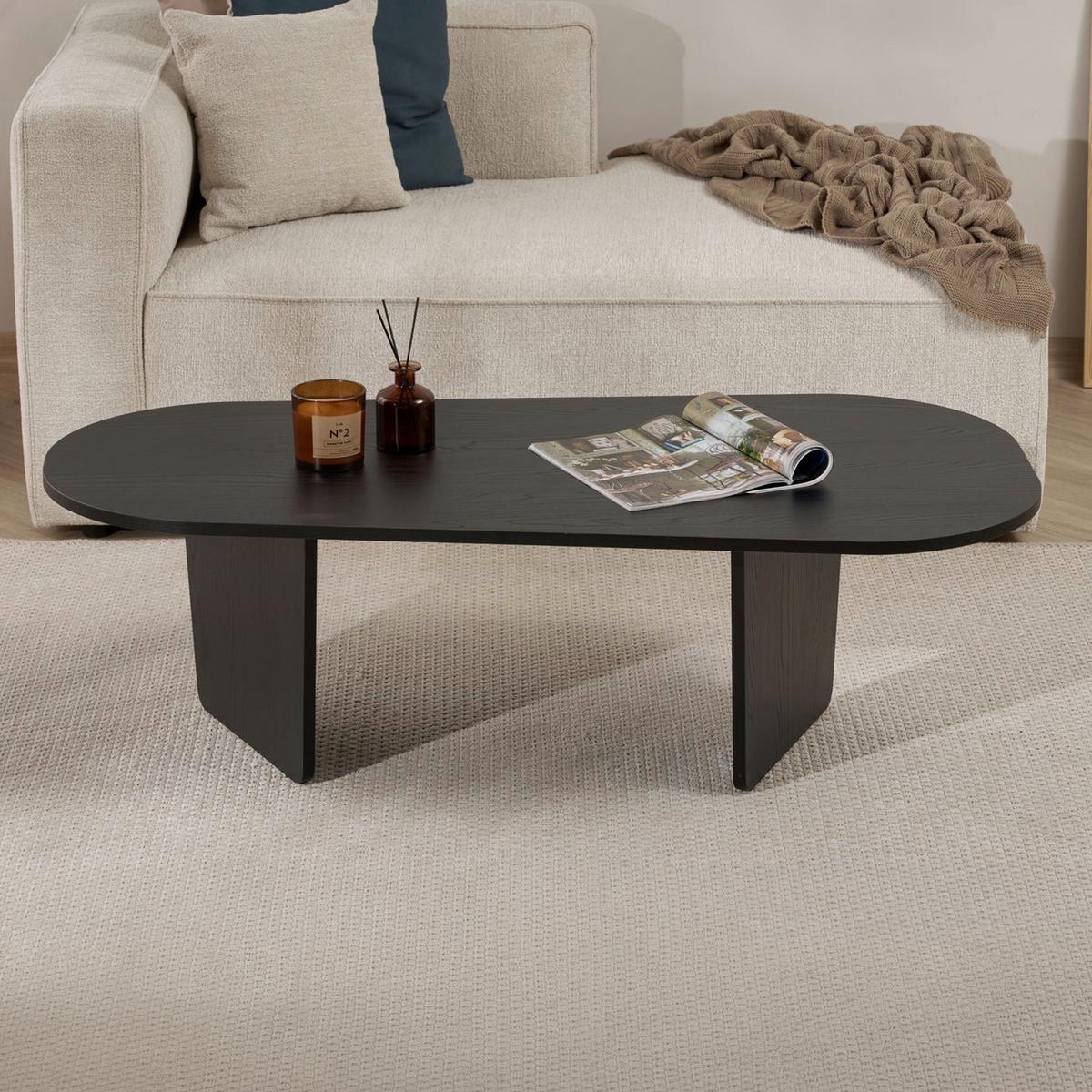 COUCHTISCH Ovalis Schwarz L: 130cm - Schwarz, Design, Holzwerkstoff (130/65-54/40cm) - MID.YOU