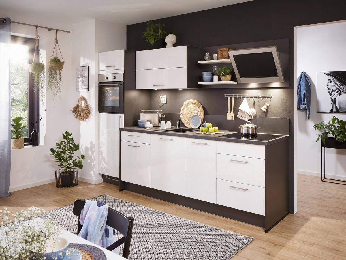 Küchenzeile Pn220 mit Geräten 285 cm Weiß - Weiß Hochglanz/Weiß, MODERN, Holzwerkstoff (289cm) - Pino