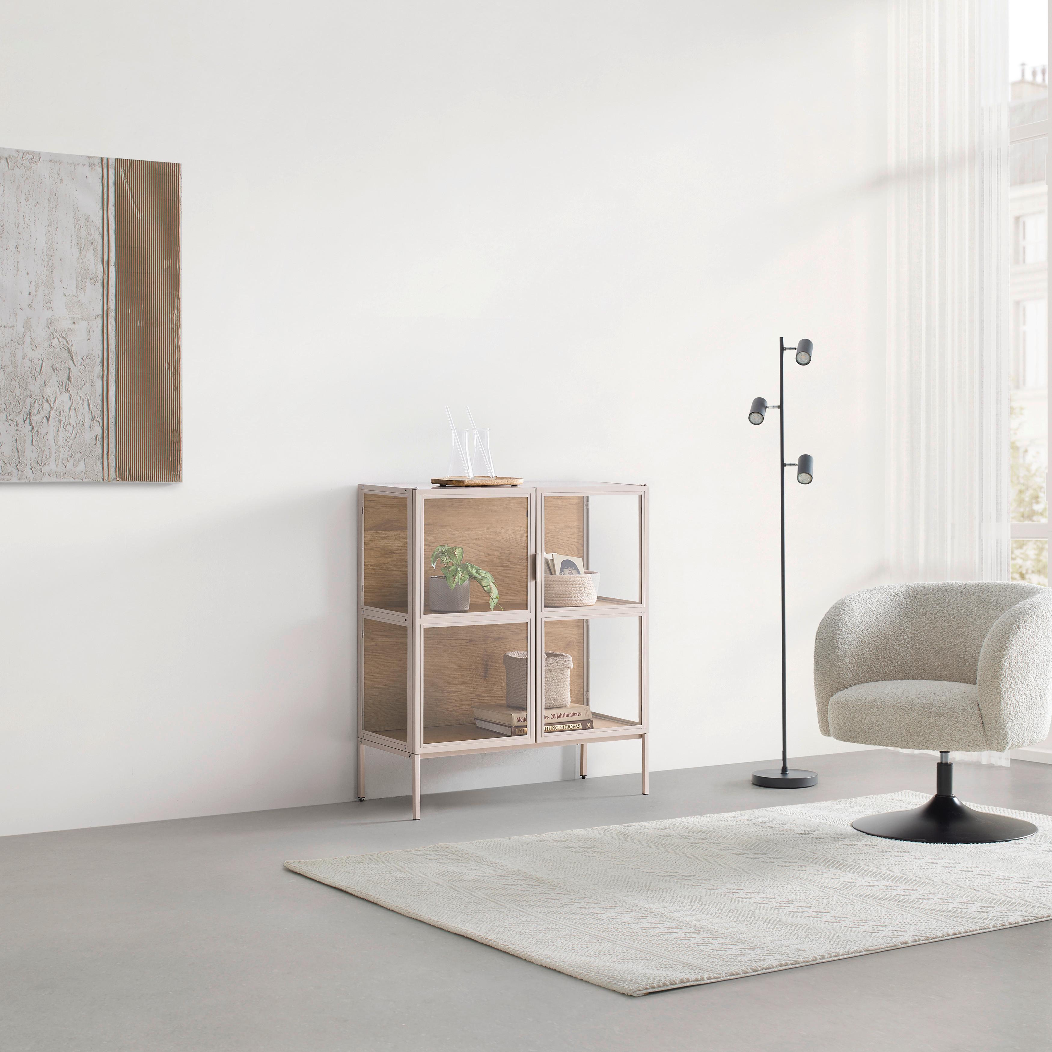 Vitrína Bray, š: 80 cm - barvy dubu/béžová, Moderní, kov/kompozitní dřevo (80/93,5/35cm) - Mömax