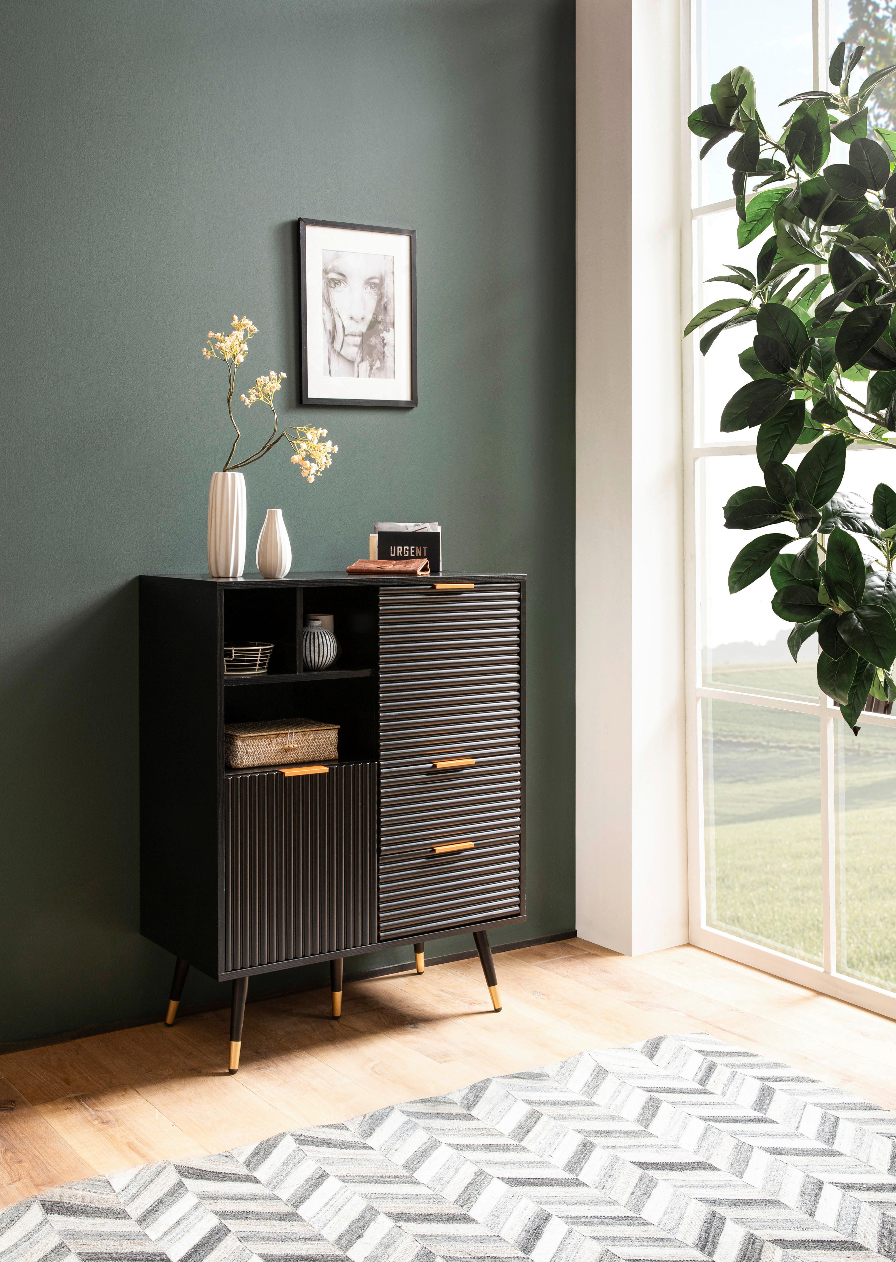 Sideboard Schwarz B: 77 Cm - Goldfarben/Schwarz, Design, Holzwerkstoff (77/97/40cm) - MID.YOU