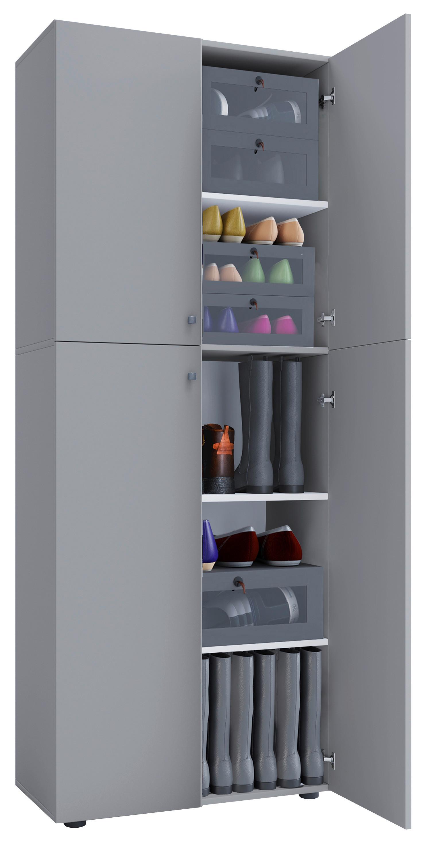 Schuhschrank Lona Grau Dekor 4-Türig Hoch B: 70 cm - Schwarz/Grau, KONVENTIONELL, Holzwerkstoff (70/182/37cm) - MID.YOU