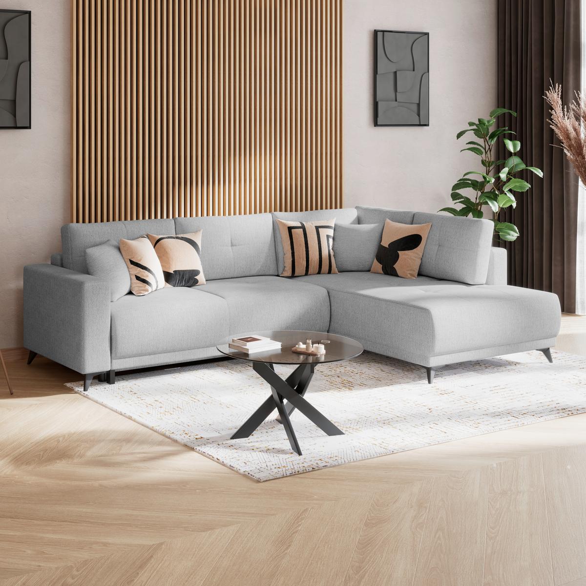 Ecksofa mit Schlaffunktion & Bettkasten Texas Grau - Schwarz/Grau, KONVENTIONELL, Holz (259/203cm)