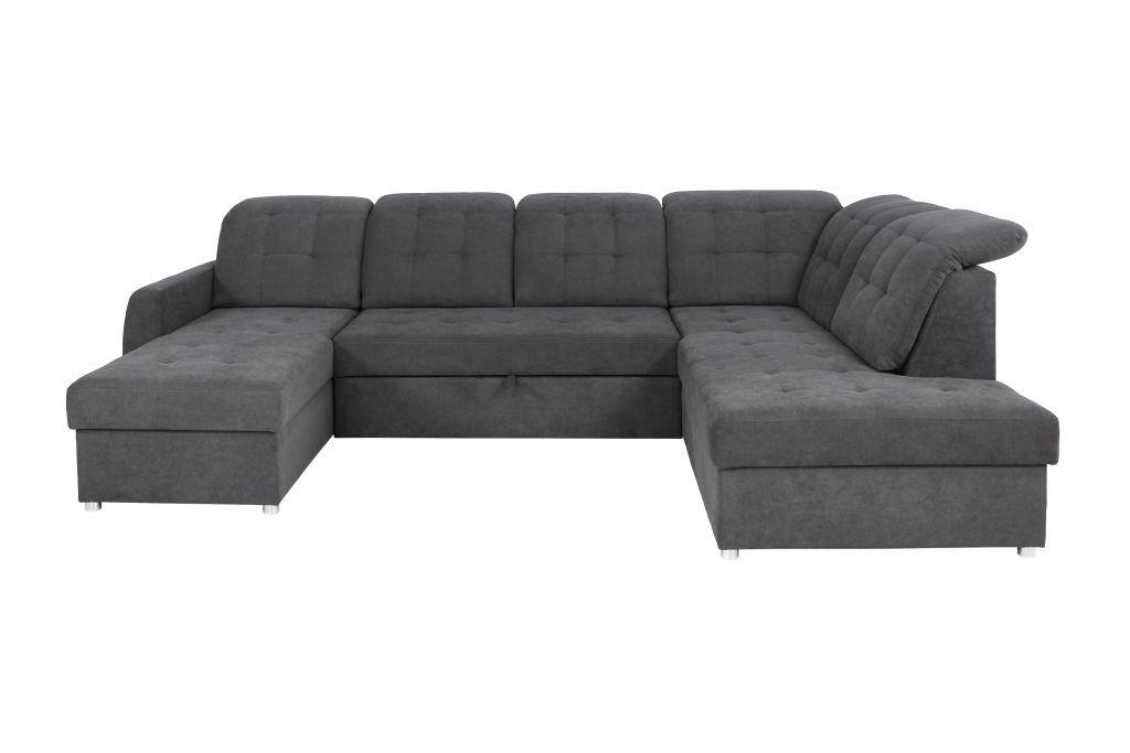 Rohová sedačka ATLAS U, pravá, antracitová,úl.prostor,lůžko - barvy chromu/antracitová, Moderní, kov/dřevo (174/306/207cm)