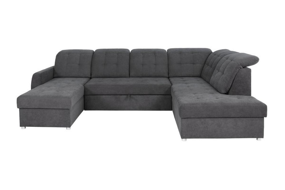 Rohová sedačka ATLAS U, pravá, antracitová,úl.prostor,lůžko - barvy chromu/antracitová, Moderní, kov/dřevo (174/306/207cm)