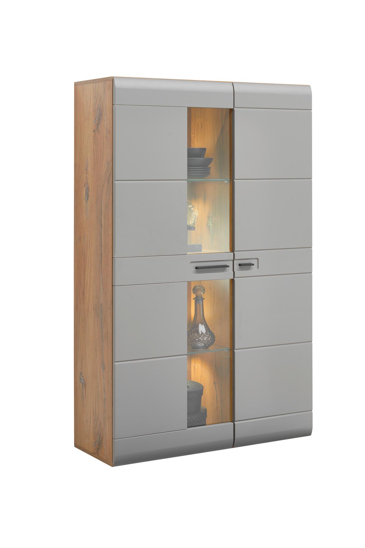 Vitrine Auris B: 95 cm Eiche/Basalt - Grau, MODERN, Glas/Holzwerkstoff (95/154,4/37,1cm) - Luca Bessoni