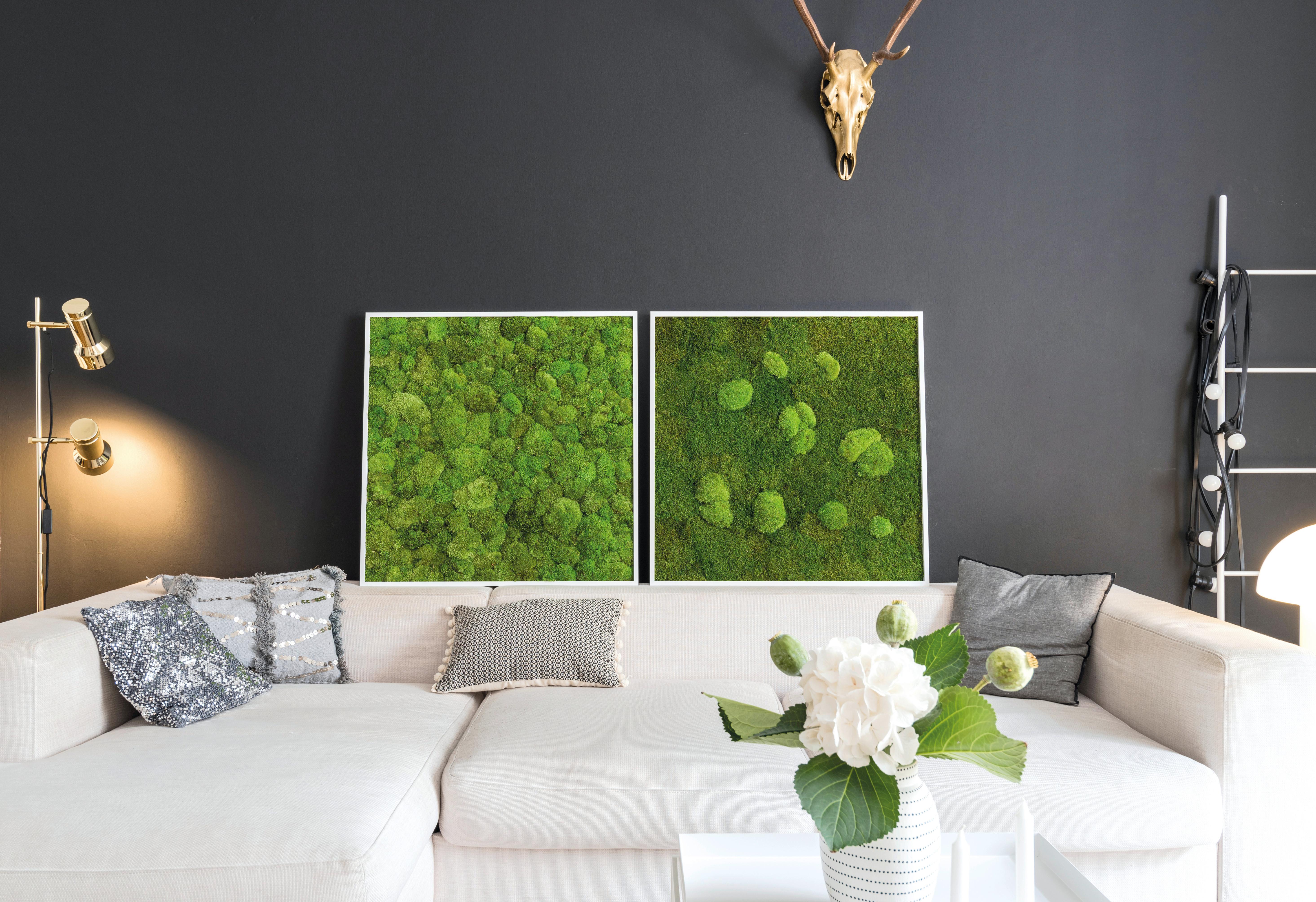Moosbild Grün B: 80 cm - Weiß/Grün, Basics, Naturmaterialien/Holz (80/80/6cm)