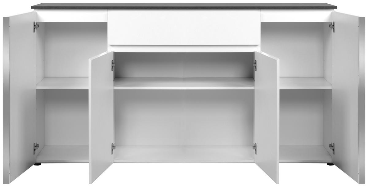 Sideboard grifflos 177,5cm Brest Weiß - Weiß Hochglanz/Silberfarben, Design, Holzwerkstoff (177,5/92/40cm) - Livetastic