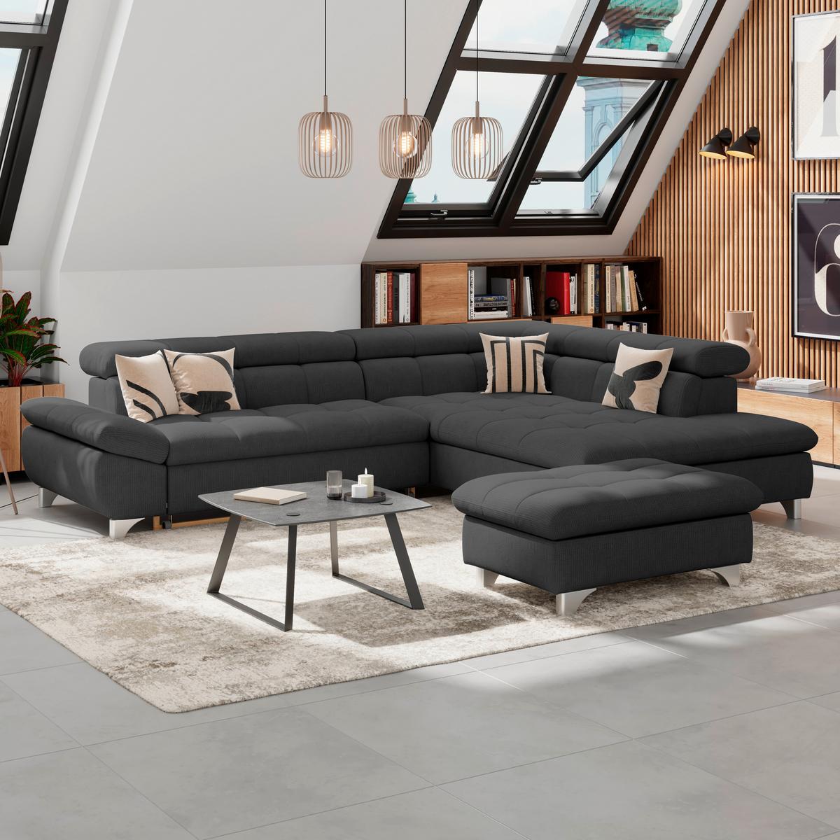 Ecksofa Mit Schlaffunktion Gemini Schwarz 312x234 Cm - Chromfarben/Schwarz, KONVENTIONELL, Textil (312/234cm)