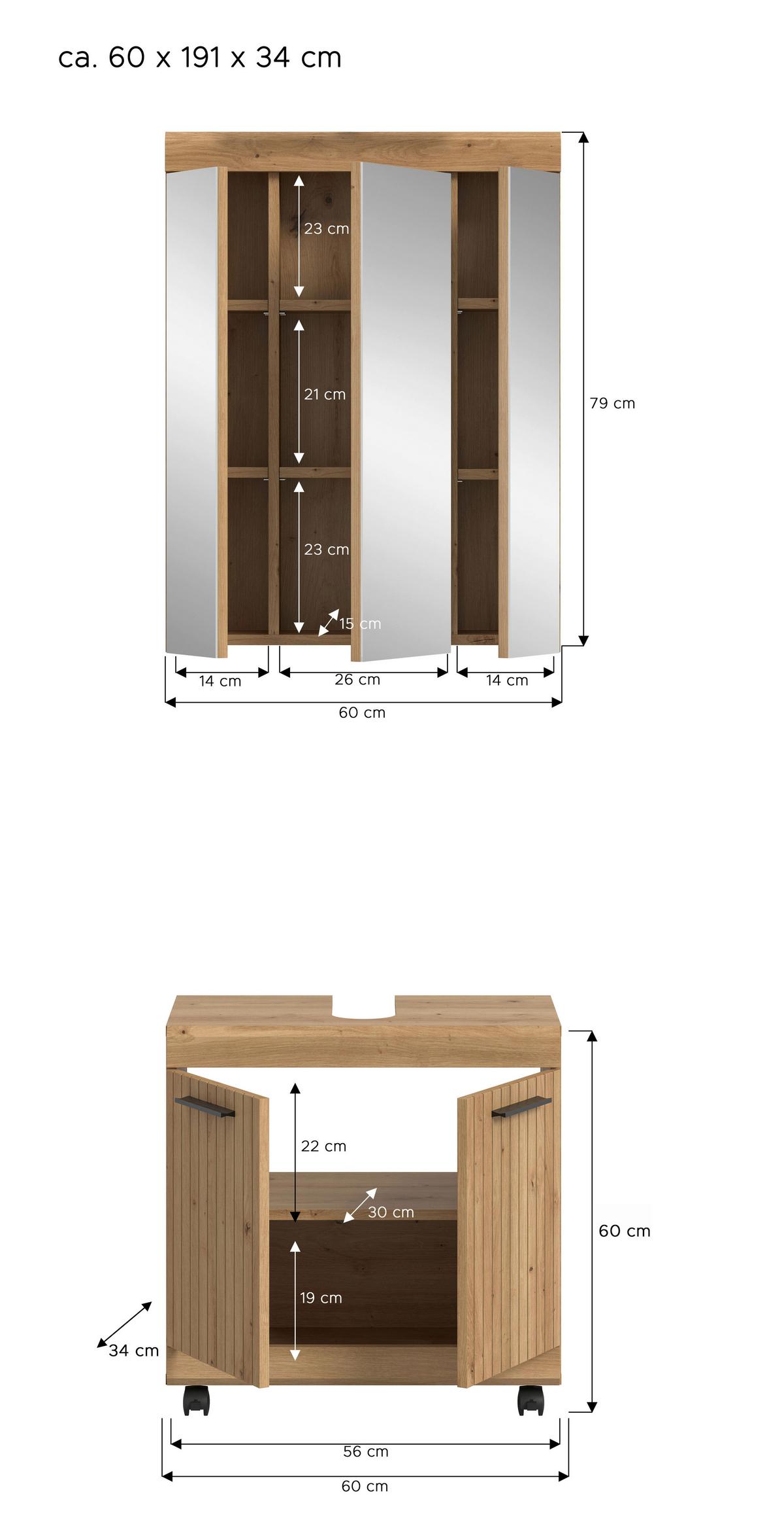 Badezimmer Scout Eiche Artisan Dekor B: 60cm - Schwarz/Eiche Artisan, Trend, Glas/Holzwerkstoff (60cm) - MID.YOU