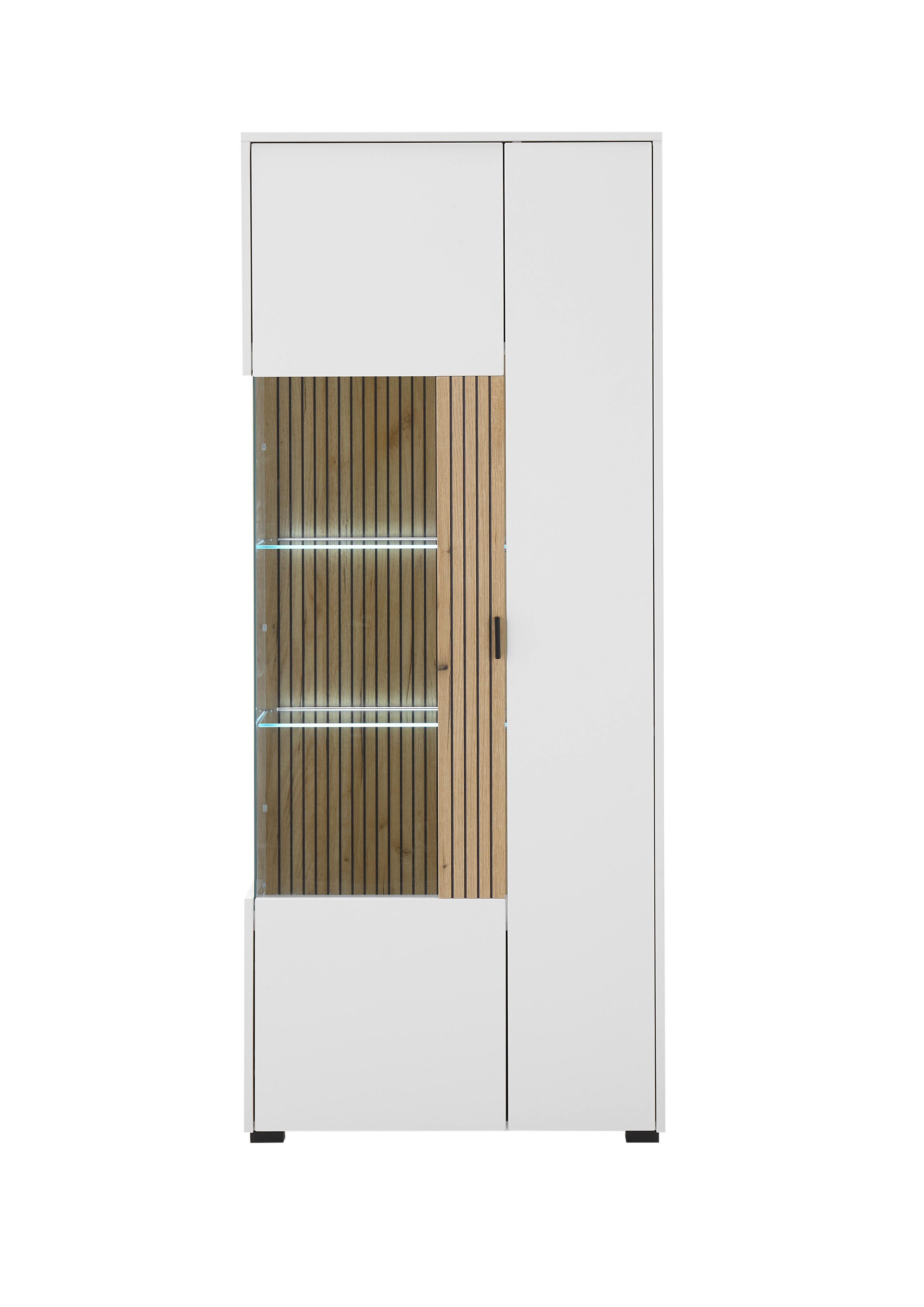 Vitrine Hudson Weiß/Eichefarben B: 75 cm - Eichefarben/Schwarz, Design, Glas/Holzwerkstoff (75/180/38cm) - MID.YOU