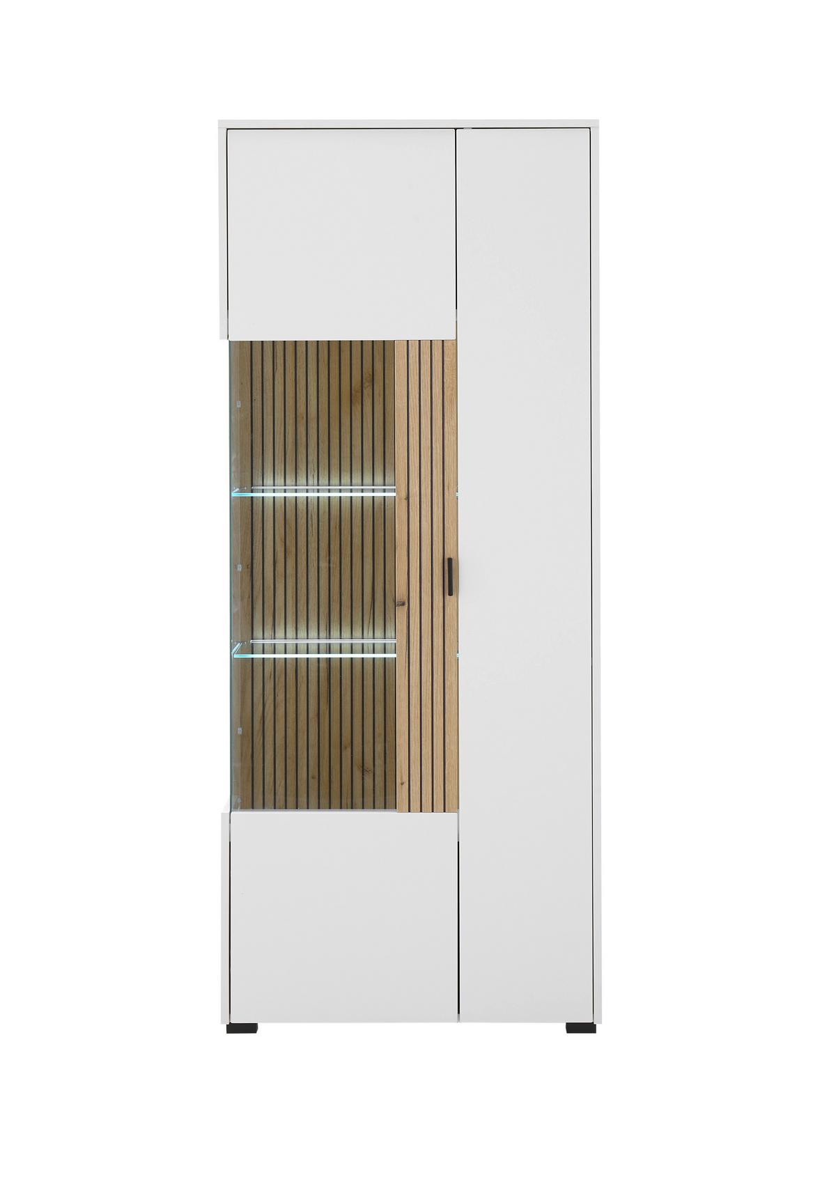 Vitrine Hudson Weiß/Eichefarben B: 75 cm - Eichefarben/Schwarz, Design, Glas/Holzwerkstoff (75/180/38cm) - MID.YOU