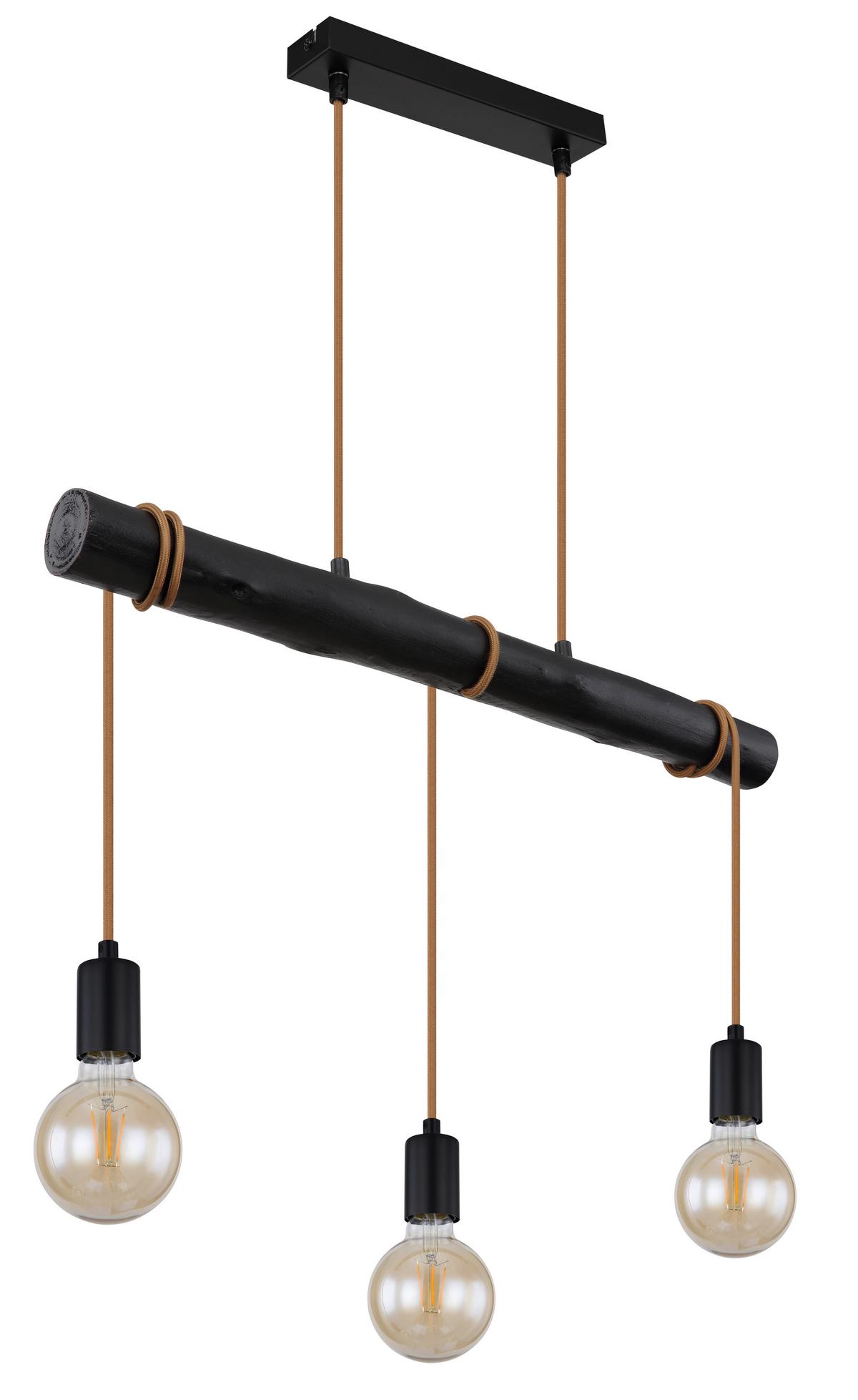 Hängeleuchte H: 120 cm 3-Flammig - Schwarz, Design, Holz/Metall (60/5/120cm) - Globo