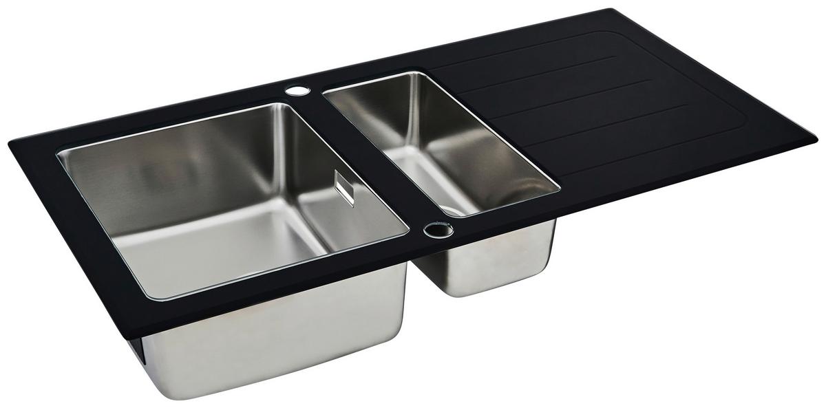 Spüle Respekta Glasspüle 100 X 50 cm - Schwarz, Trend, Glas/Metall (100/21/50cm) - Respekta