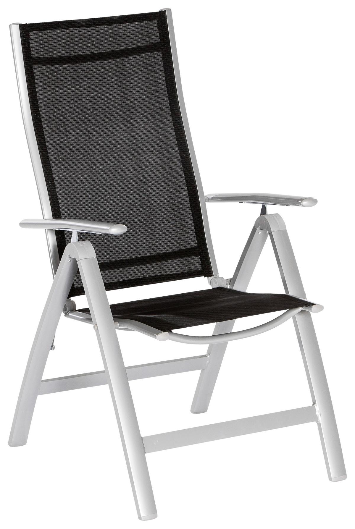 Gartengarnitur 5-Tlg. Carrara Metall/Textil/Glas - Silberfarben/Schwarz, KONVENTIONELL, Glas/Textil - Gardenson