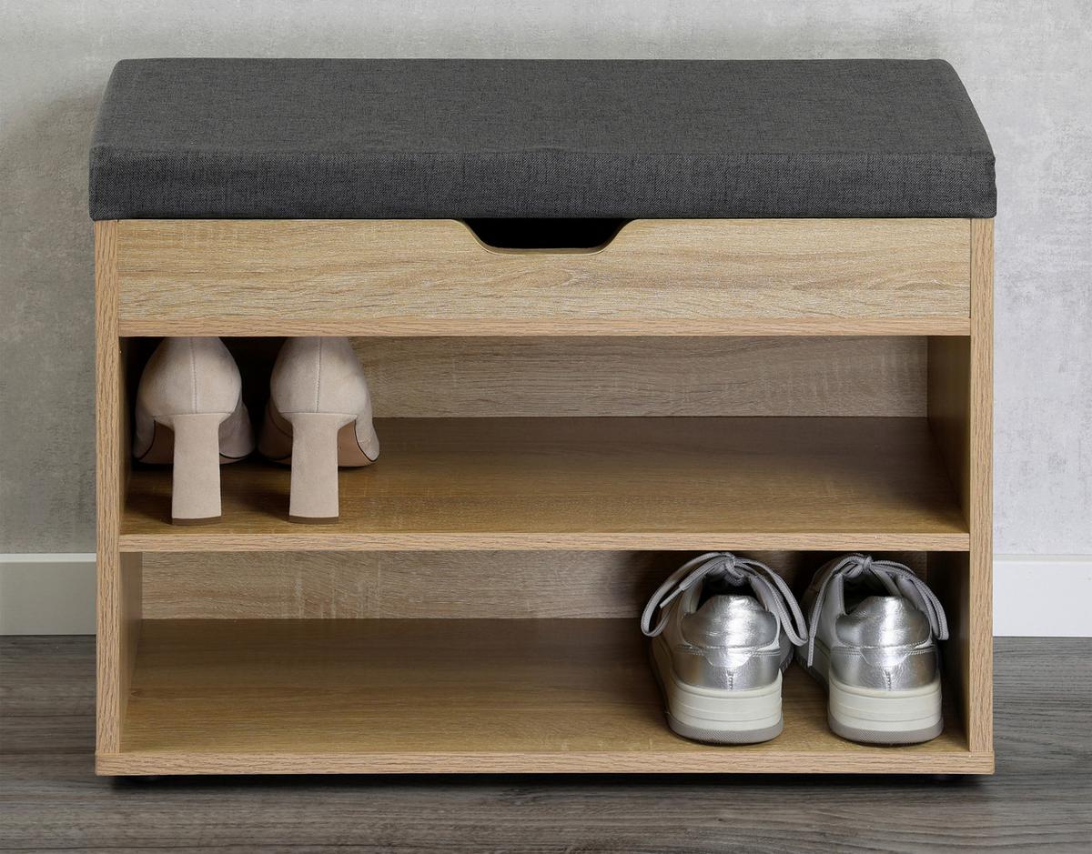 Garderobenbank Eiche Dekor mit Sitzkissen 2 Fächer B: 60 cm - MODERN (60/47/30cm) - Kesper
