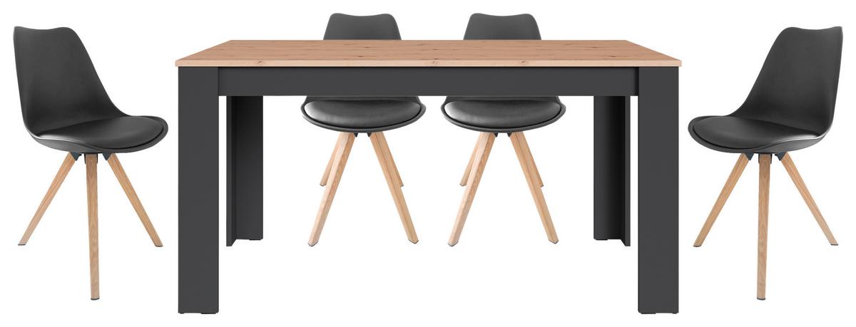 Tischgruppe Kira - Eichefarben/Schwarz, MODERN, Holzwerkstoff/Kunststoff - MID.YOU