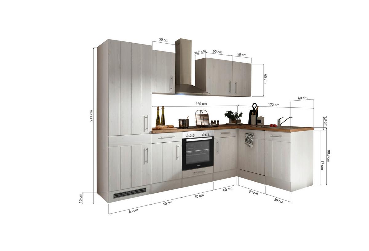 Eckküche Anton Landhaus - Wildeiche/Lärchefarben, Basics, Holzwerkstoff (280/172cm) - Respekta