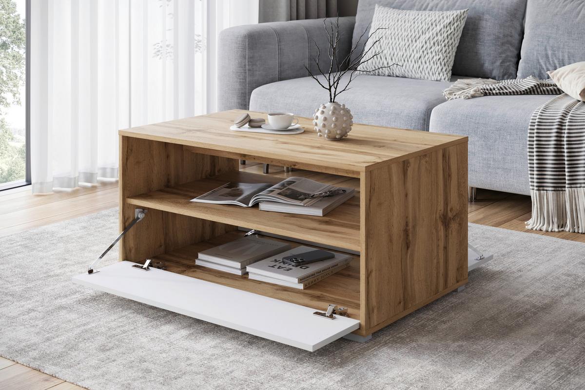 Couchtisch Narobi-ii Eiche Wotan/weiß B: 90 Cm - Eiche Wotan/Weiß, Trend, Holzwerkstoff/Kunststoff (90/45/55cm) - P & B