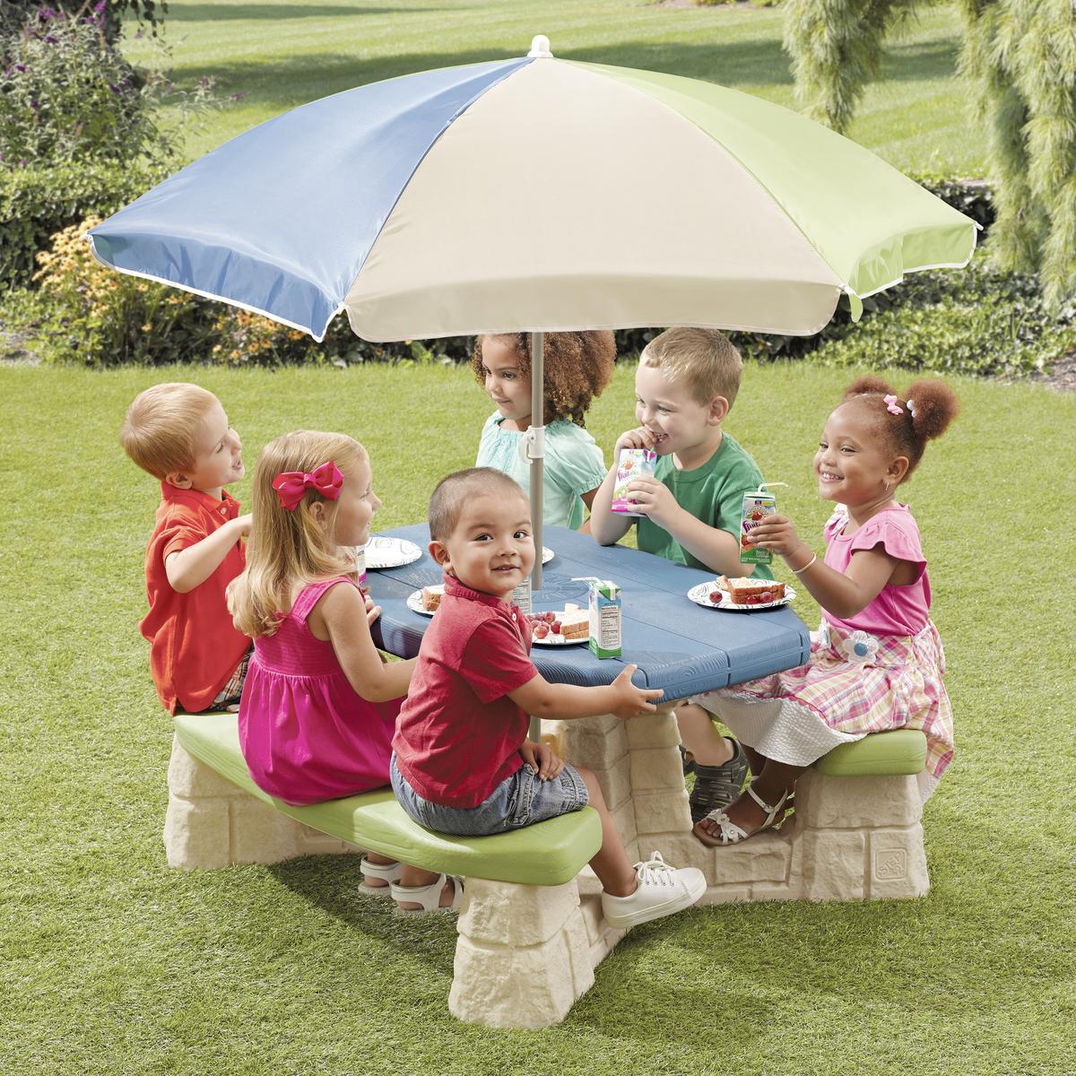 Kindersitzgruppe Np Step 2 Blau/grün Mit Sonnenschirm - Blau/Beige, MODERN, Kunststoff (109,2/183/103,5cm) - Ambia Garden