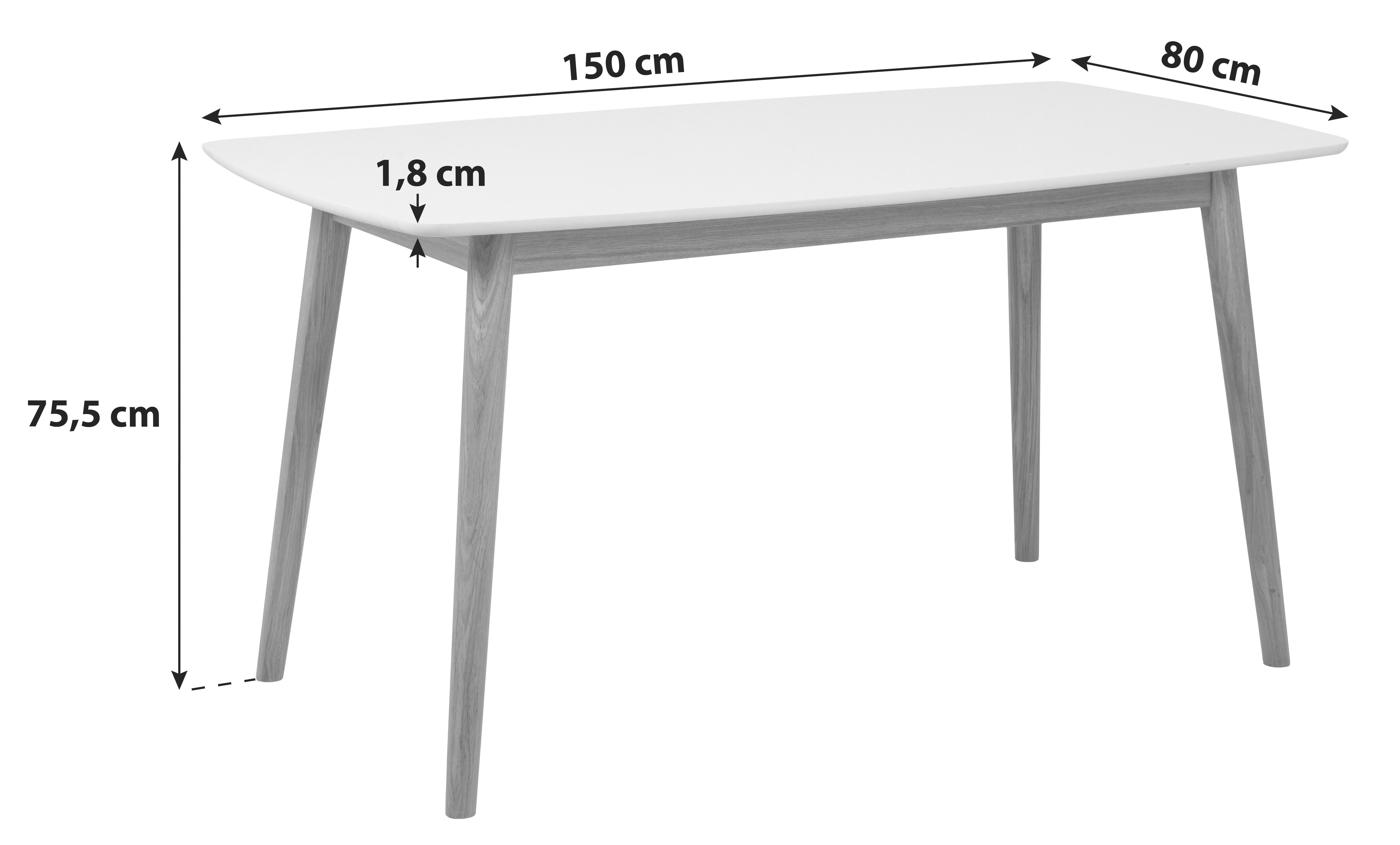 Esstisch Nagano 150x80 cm Weiß/Eiche - Eichefarben/Weiß, Basics, Holz/Holzwerkstoff (150/75,5/80cm)