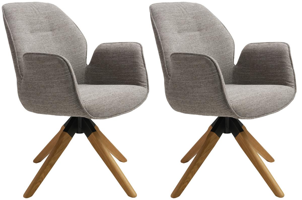 Drehstuhl-set 2er Savona Grau Eiche Massiv - Naturfarben/Grau, MODERN, Holz/Textil (61/86/62cm) - MID.YOU