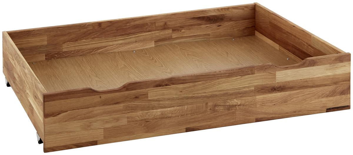 Bettkasten Malu B: 120 cm Eiche Massiv mit Rollen - Eichefarben, Natur, Holz (120/68,5/21cm)