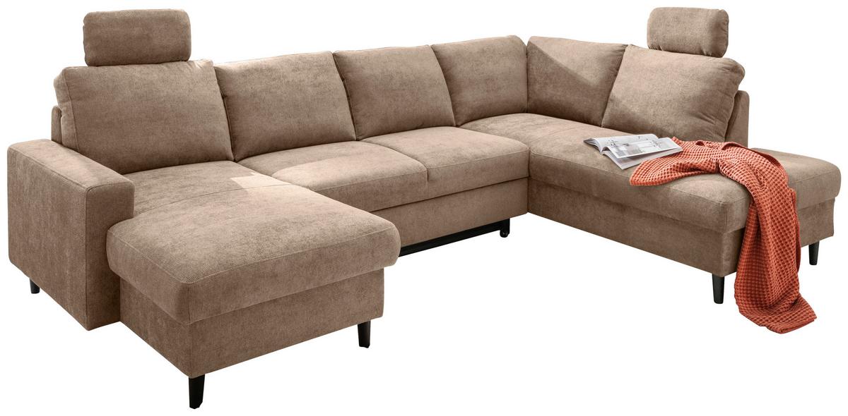 Wohnlandschaft Passione Hellbraun U: 153x305x200 Cm - Hellbraun/Schwarz, MODERN, Textil (153/305/200cm) - Livetastic