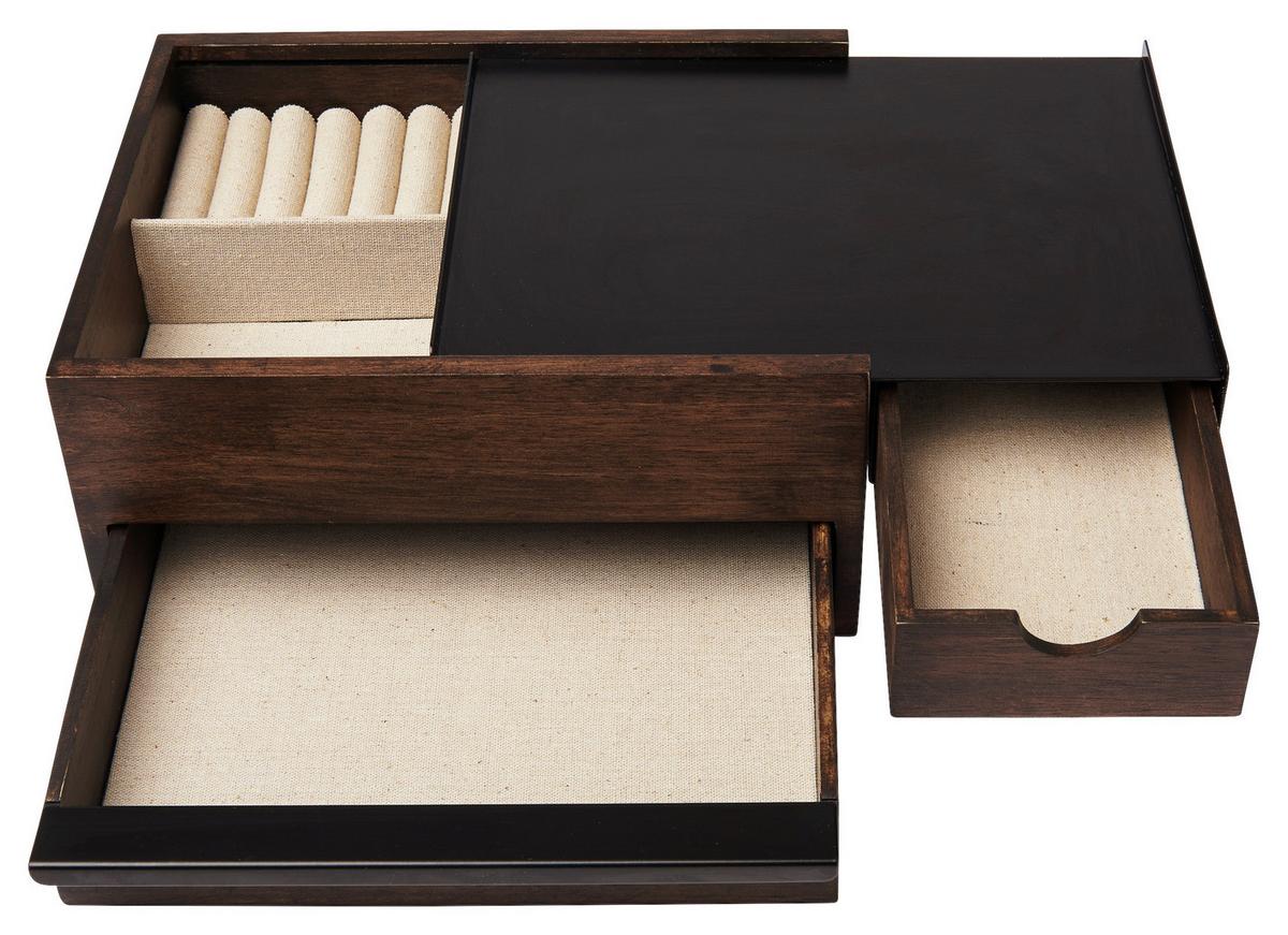 Schmuckbox Schwarz Walnussfraben B:22,1cm - Walnussfarben/Schwarz, Design, Holz/Metall (22,1/11,9/25,9cm) - Umbra