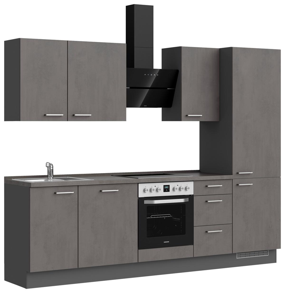 Kuchynská linka 270 cm, bridl.šedý betón/bridl.šedá - farba ušľachtilej ocele/bridlicová, Modern, kov/kompozitné drevo (270cm) - Nobilia