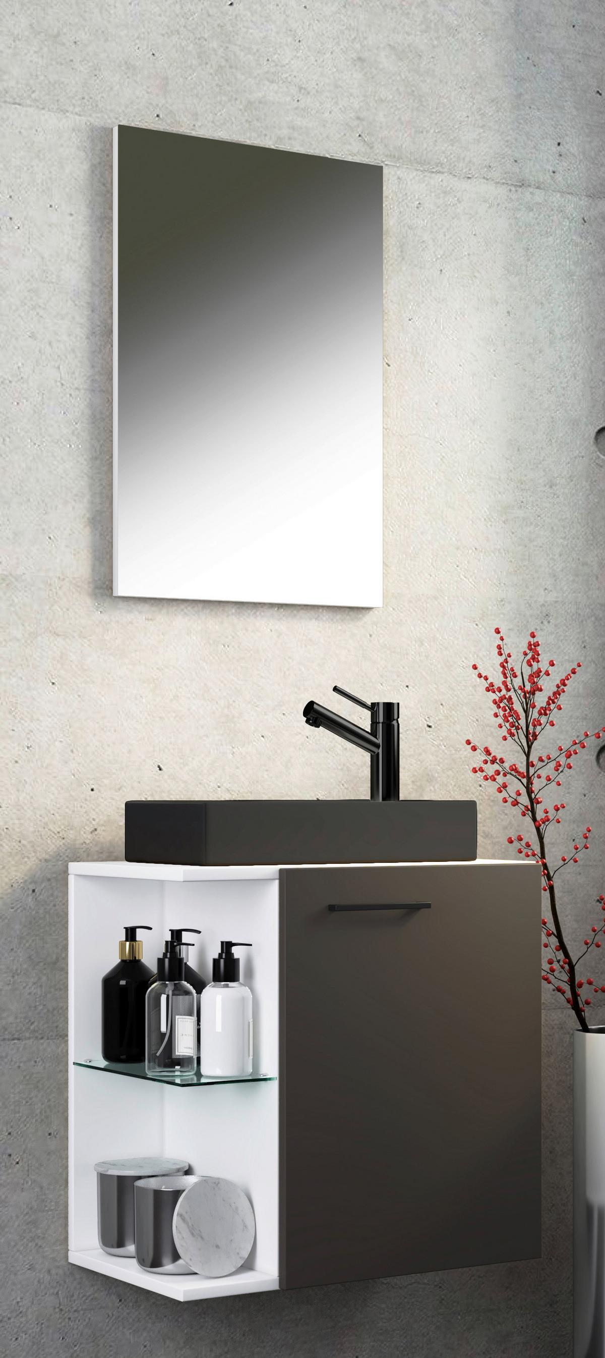 Gästebad Hausa Bl - Anthrazit/Schwarz, MODERN, Glas/Keramik (52cm) - MID.YOU