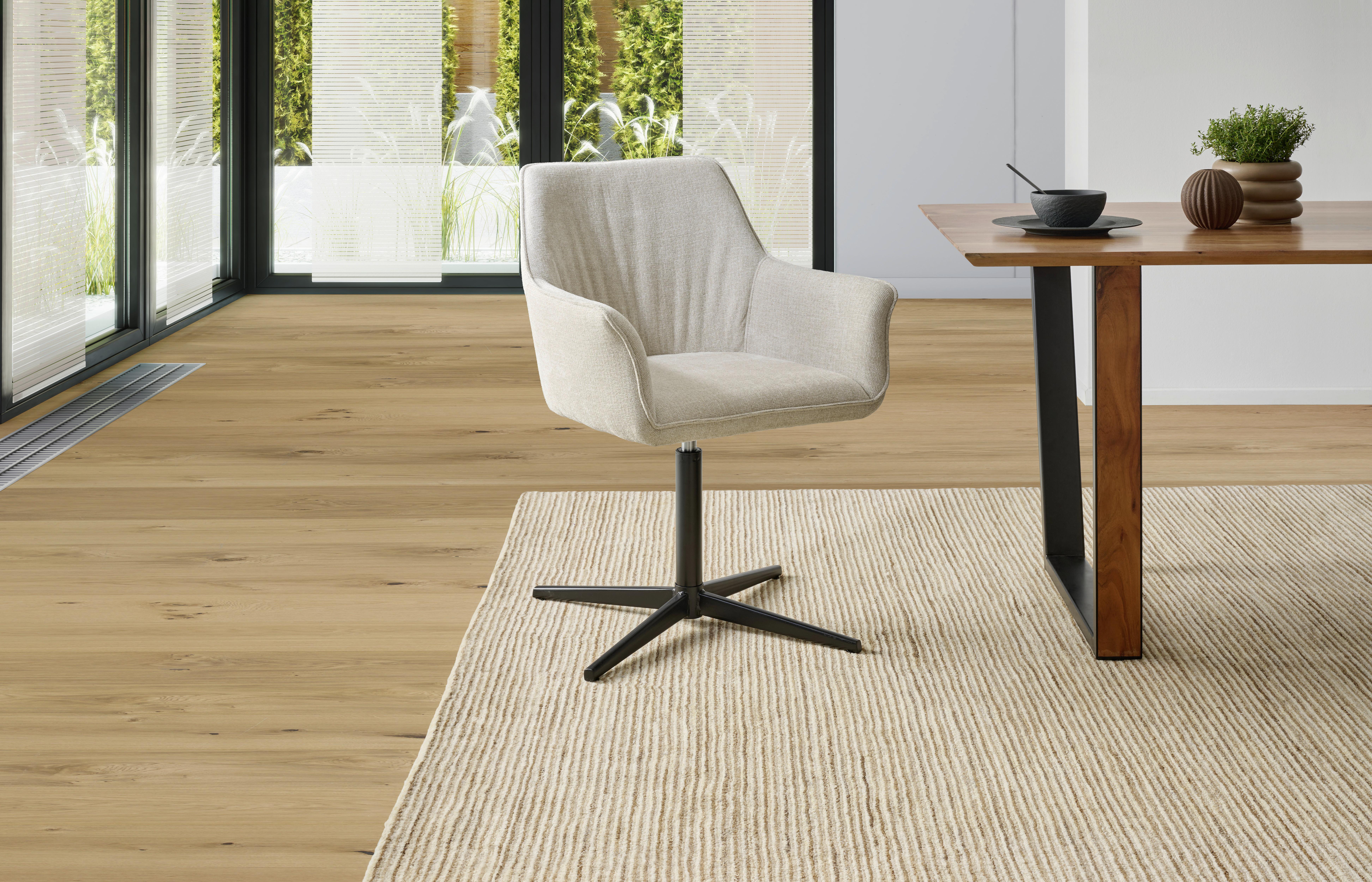 Armlehnstuhl Pat Beige, Sitzfl. 360° drehbar - Beige/Schwarz, KONVENTIONELL, Holz/Textil (60/86.5/61cm) - MID.YOU