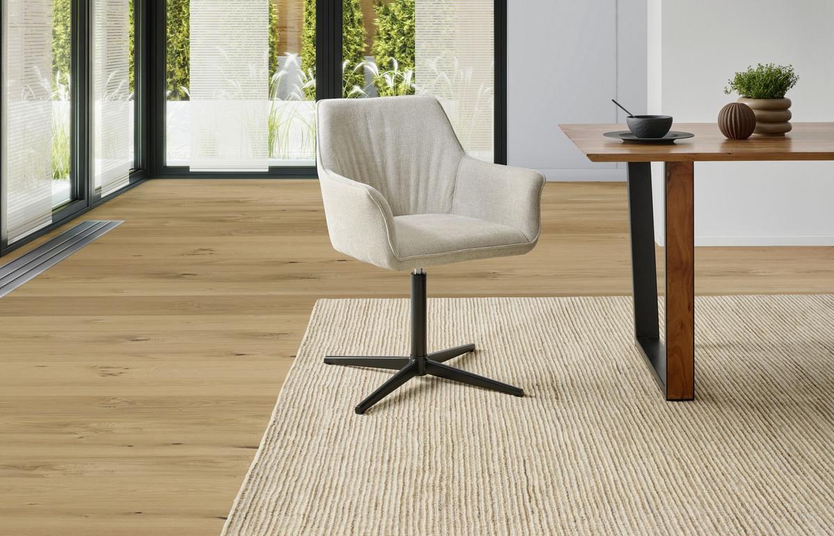 Armlehnstuhl Pat Beige, Sitzfl. 360° Drehbar - Beige/Schwarz, KONVENTIONELL, Holz/Textil (60/86.5/61cm) - MID.YOU