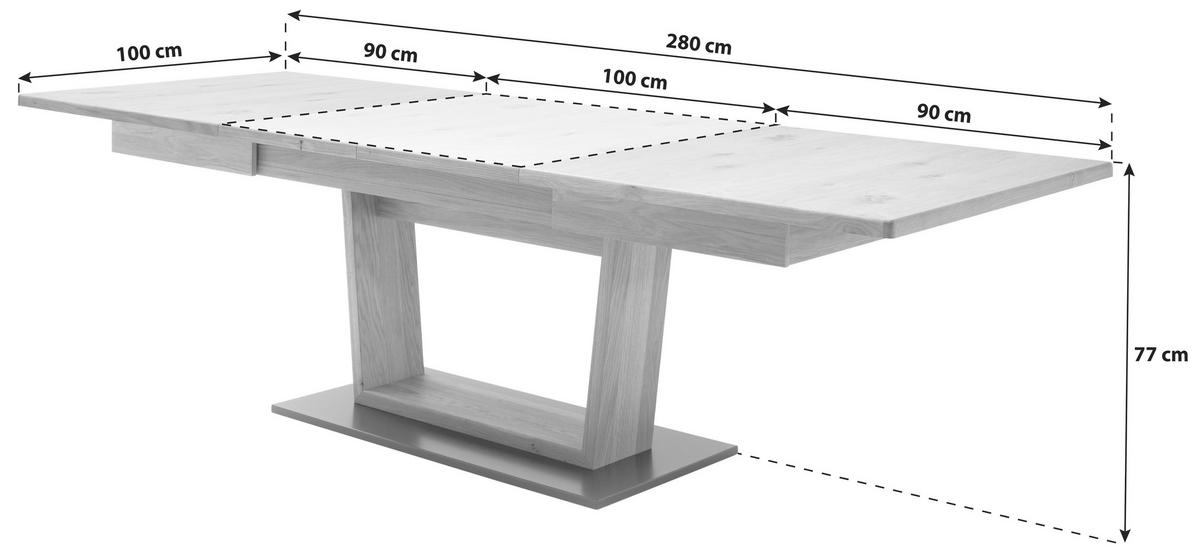 Esstisch Ausziehbar Portland 180-280x100 Cm Eichefarben - Eichefarben/Schwarz, Design, Holz/Holzwerkstoff (180-280/100/77cm) - Livetastic
