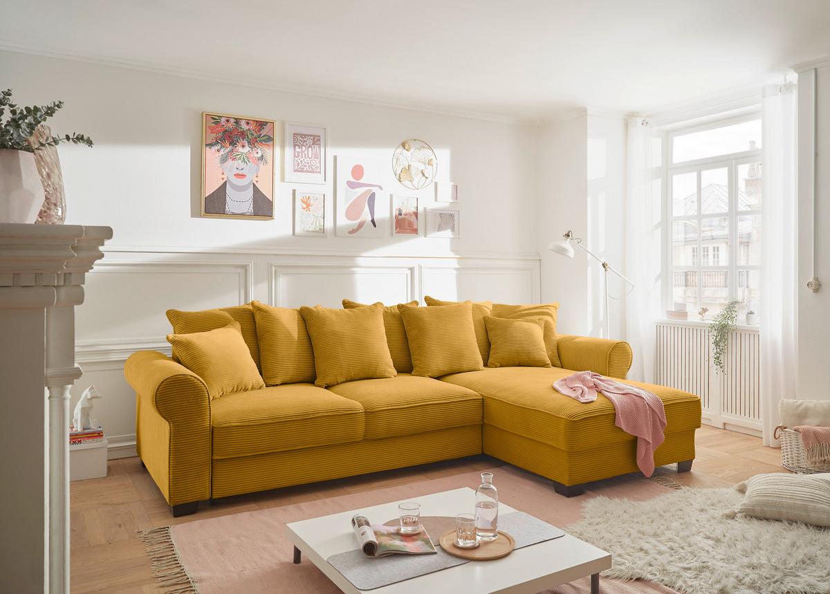 Ecksofa Maureen Gelb S: 318x197 Cm - Gelb/Schwarz, KONVENTIONELL, Textil (318/197cm) - MID.YOU