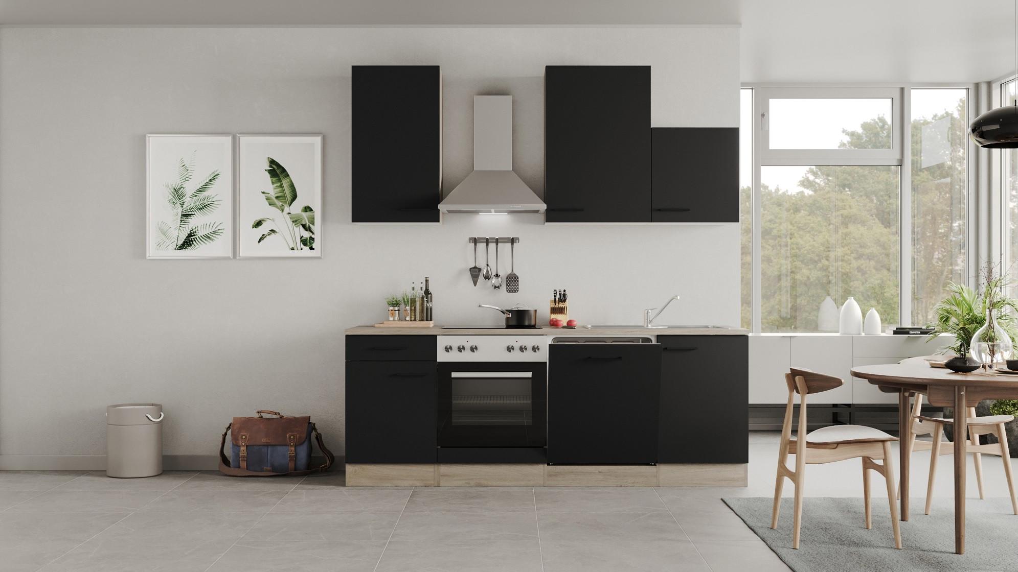 Küchenblock Capri Eiche/Schwarz B: 220 cm - Eichefarben/Schwarz, MODERN, Holzwerkstoff (220cm) - FlexWell