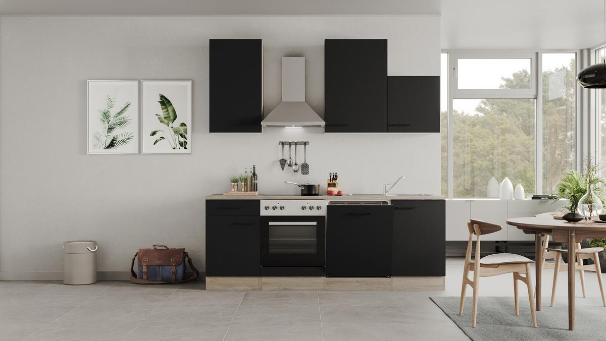 Küchenblock Capri Eiche/schwarz B: 220 Cm - Eichefarben/Schwarz, MODERN, Holzwerkstoff (220cm) - FlexWell