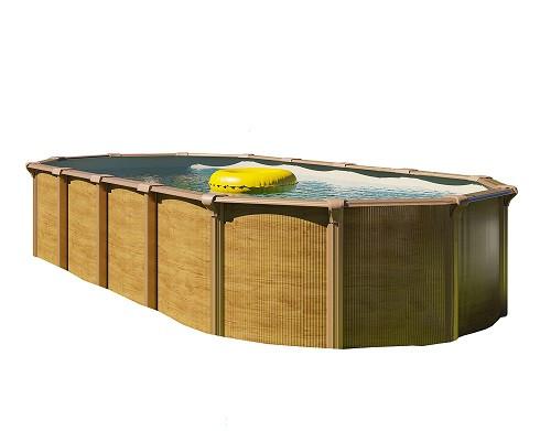 Schwimmbecken Oval Wood Braun mit Leiter L: 730 cm - Sandfarben/Braun, Basics, Kunststoff (730/370/130cm)