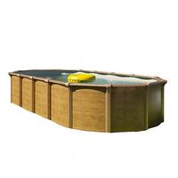 Schwimmbecken Oval Ov 132 Wood Braun + Pumpe, Leiter L 610 cm - Sandfarben/Braun, Basics, Kunststoff/Metall (610/360/130cm)
