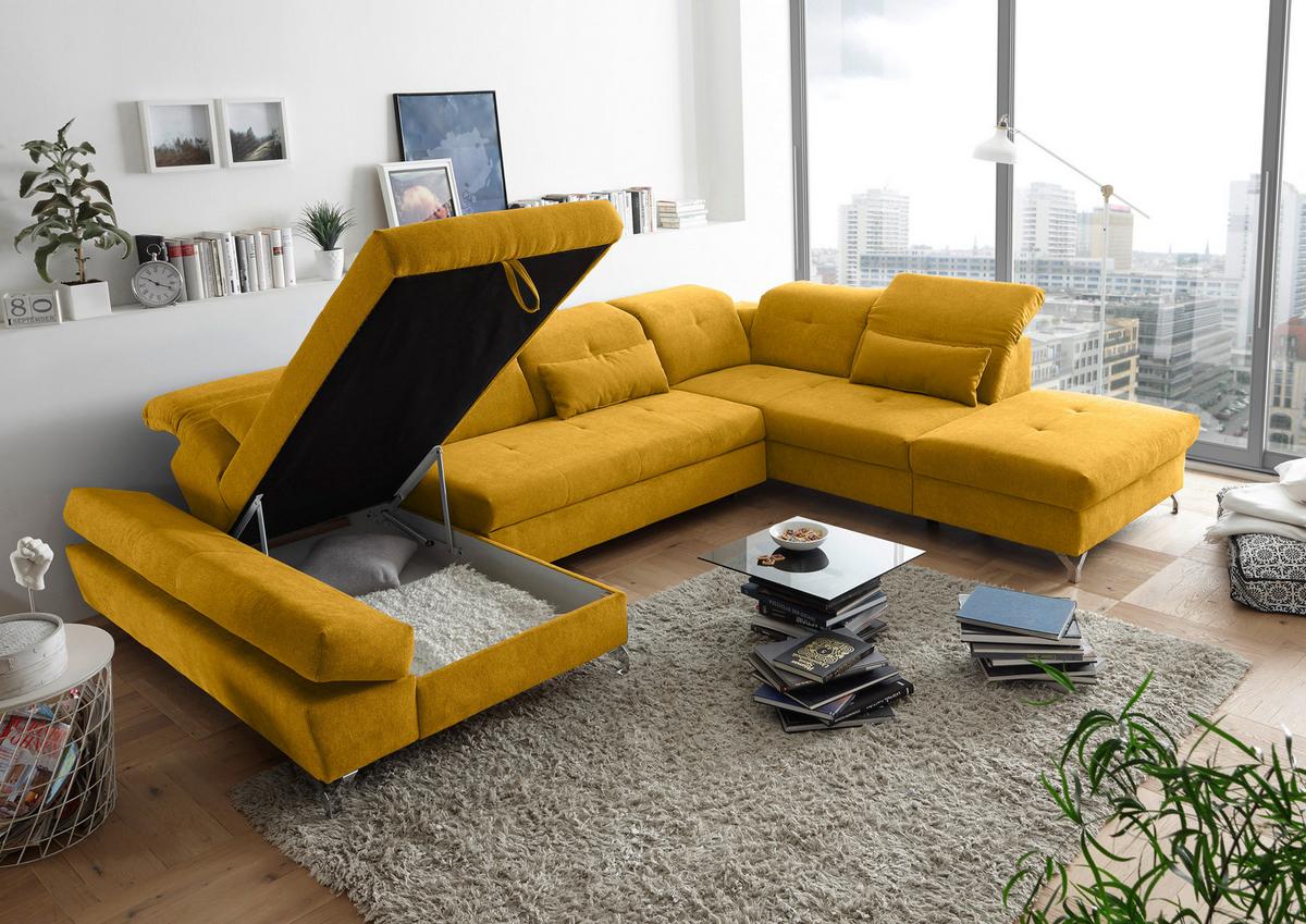 Ecksofa Melfi Gelb U: 168 Cm - Gelb/Silberfarben, MODERN, Textil (168/350/245cm) - MID.YOU