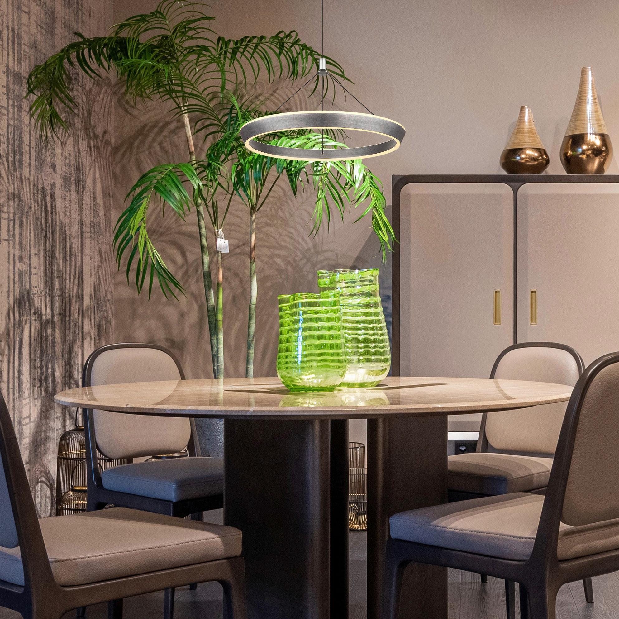 LED-Hängeleuchte 67316 - Titanfarben/Opal, Design, Kunststoff/Metall (50/200cm) - Globo