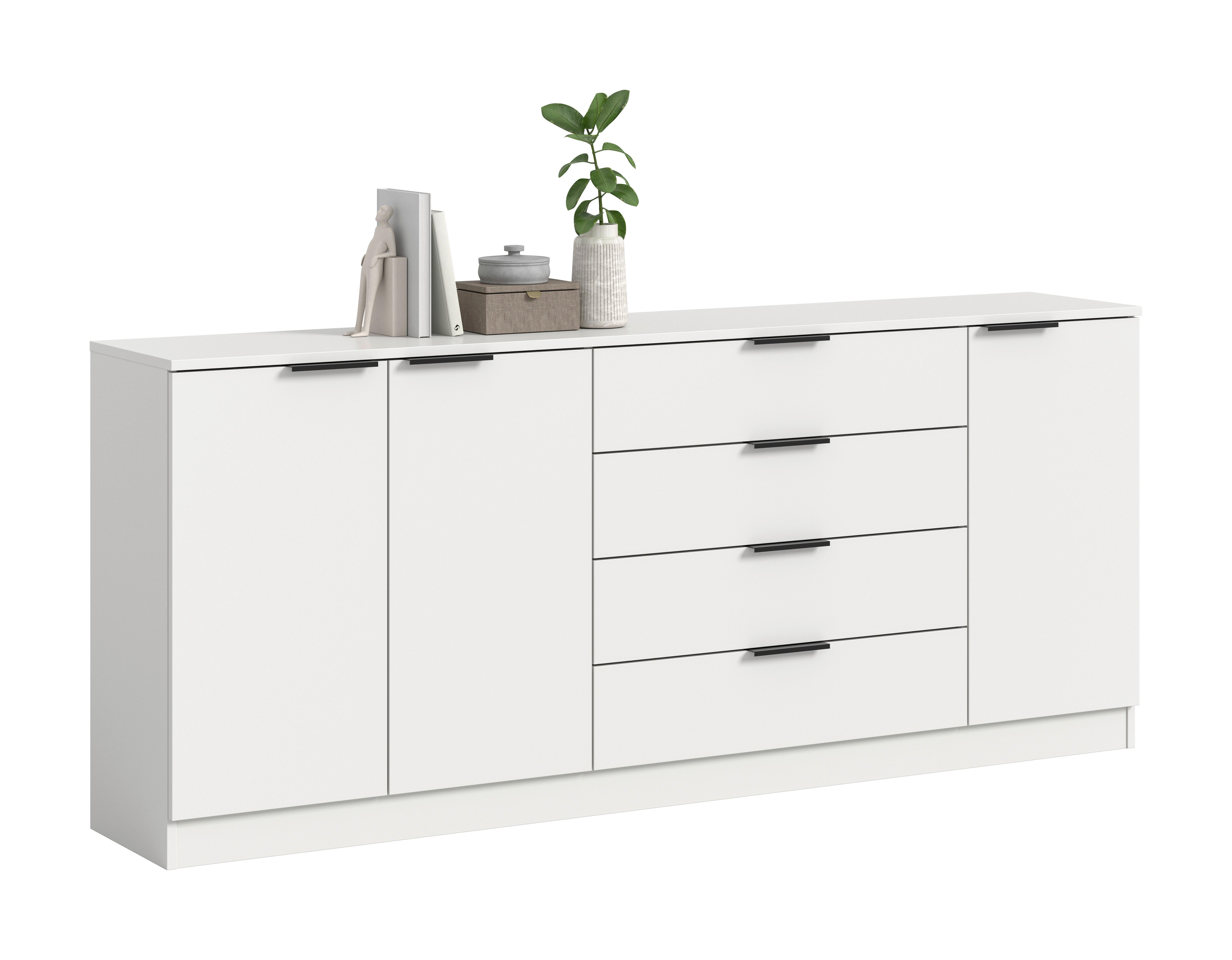 Kommode Kopenhagen, Weiß B: 185 cm - Schwarz/Weiß, Design, Holzwerkstoff (185/80/35cm) - Livetastic