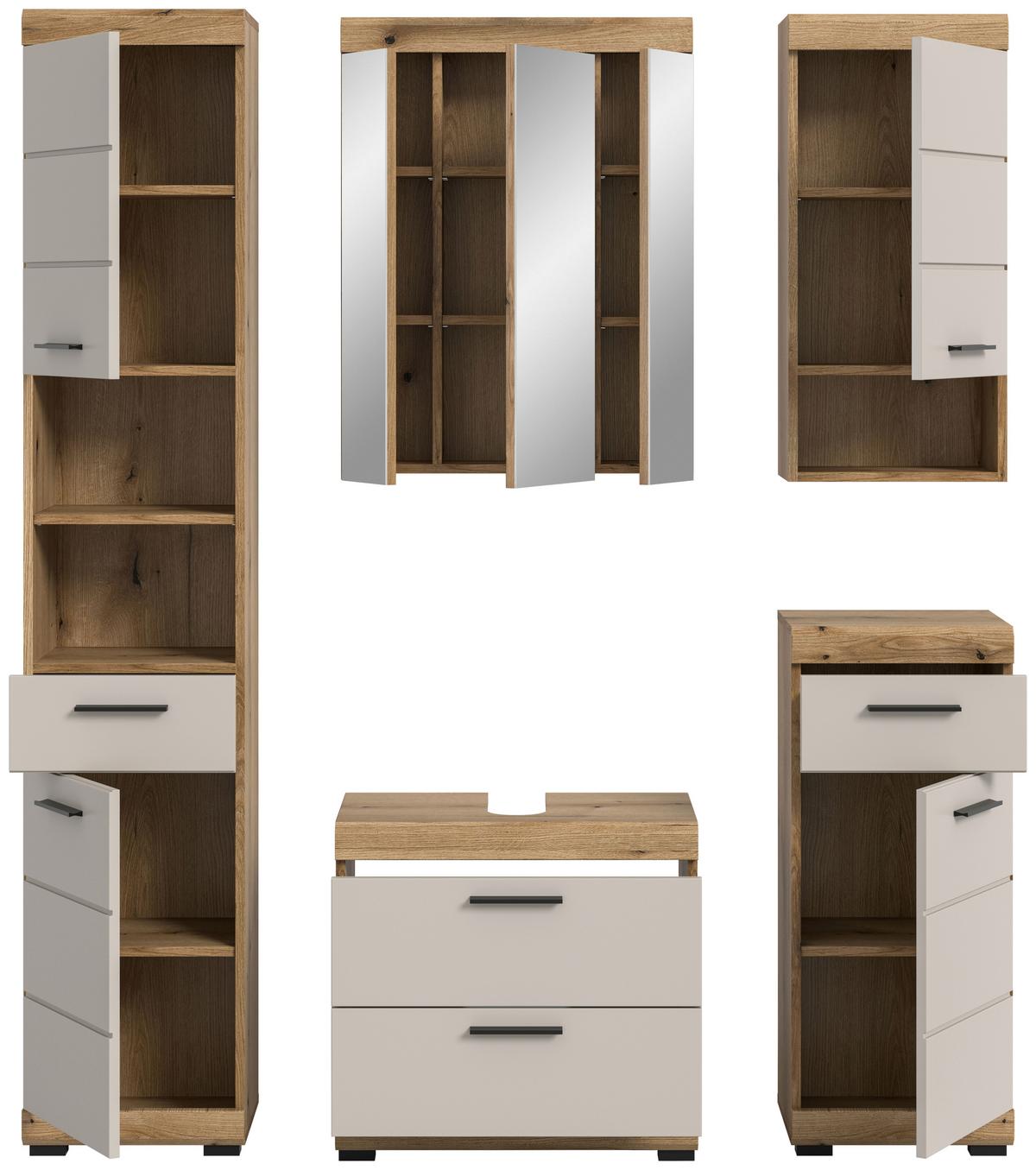 Badezimmer Scout Kaschmir/Naturfarben B: 134 cm - Kaschmir/Schwarz, MODERN, Glas/Holzwerkstoff (134cm) - MID.YOU