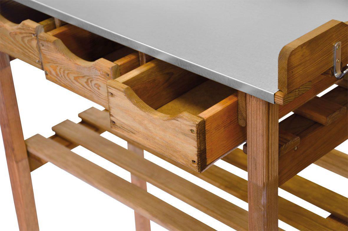 Pflanztisch Holz Mit 3 Laden und Ablage L/B/H: 78/38/94 cm - Kieferfarben, KONVENTIONELL, Holz/Metall (78/94/38cm)