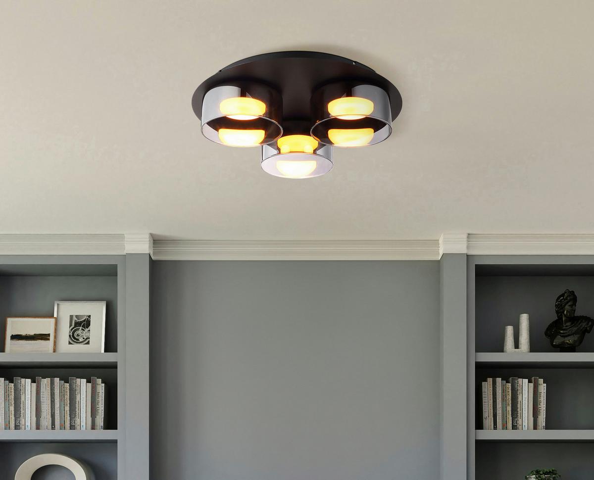 LED-Deckenleuchte 400lm - Schwarz/Grau, Design, Glas/Metall (35/9cm) - Globo