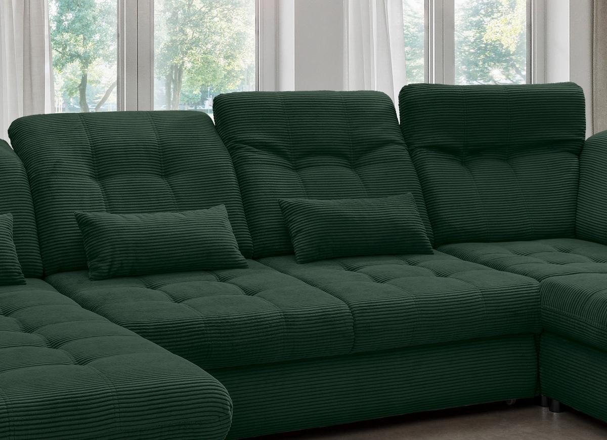 Wohnlandschaft Mit Bettkasten Rigatti Dunkelgrün B: 387 Cm - Dunkelgrün/Schwarz, MODERN, Textil (252/387/184cm) - Livetastic