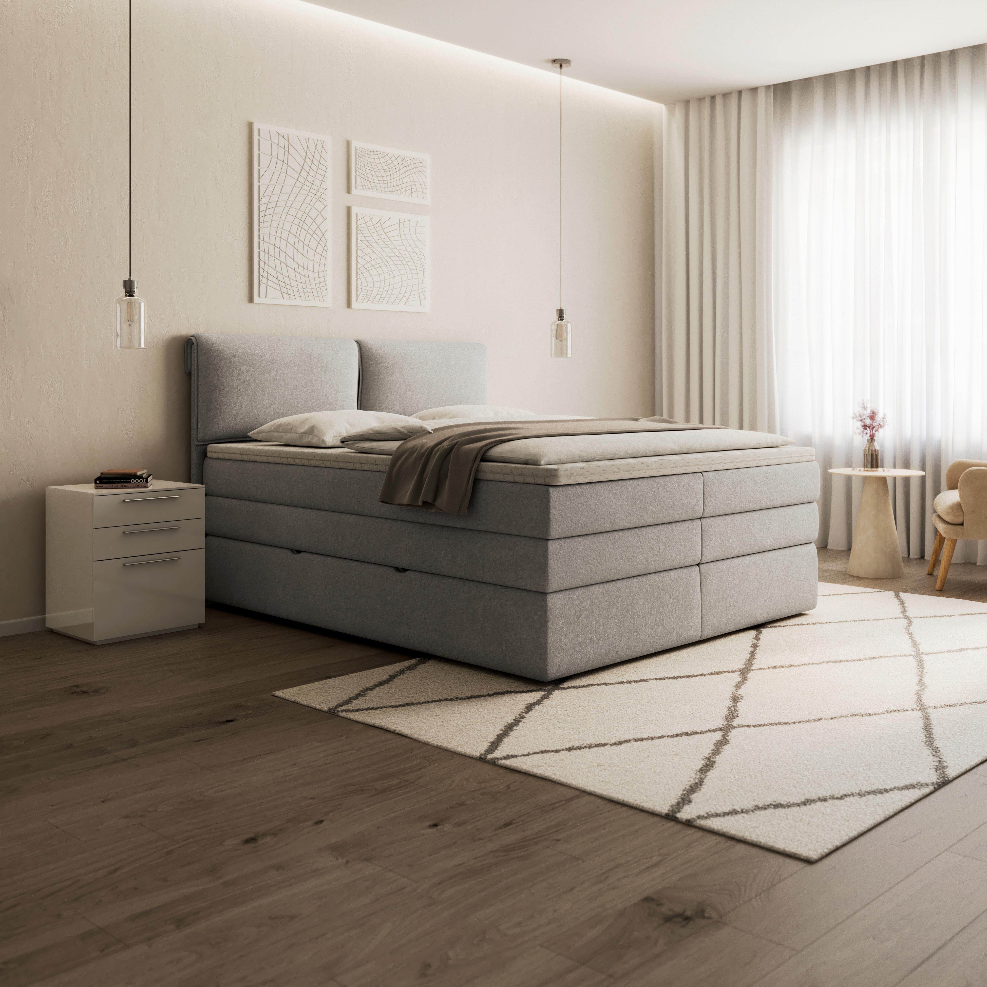 Boxspringová postel MOSAMO 180x200 cm, světle šedá - černá/světle šedá, Moderní, dřevo/kompozitní dřevo (180/200cm) - Bessagi Home