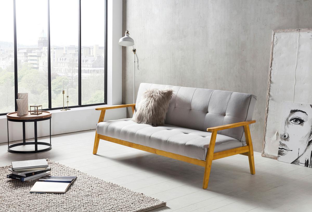 Schlafsofa Naturfarben/hellgrau B: 190 Cm - Hellgrau/Naturfarben, MODERN, Holz/Textil (190/81/85cm) - Livetastic
