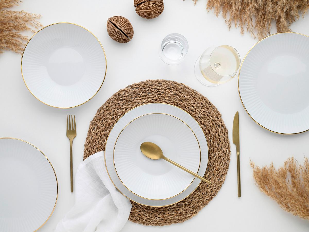 Tafelservice Valencia 12--Teilig., Weiß/goldfarben - Goldfarben/Weiß, Design, Keramik - Creatable